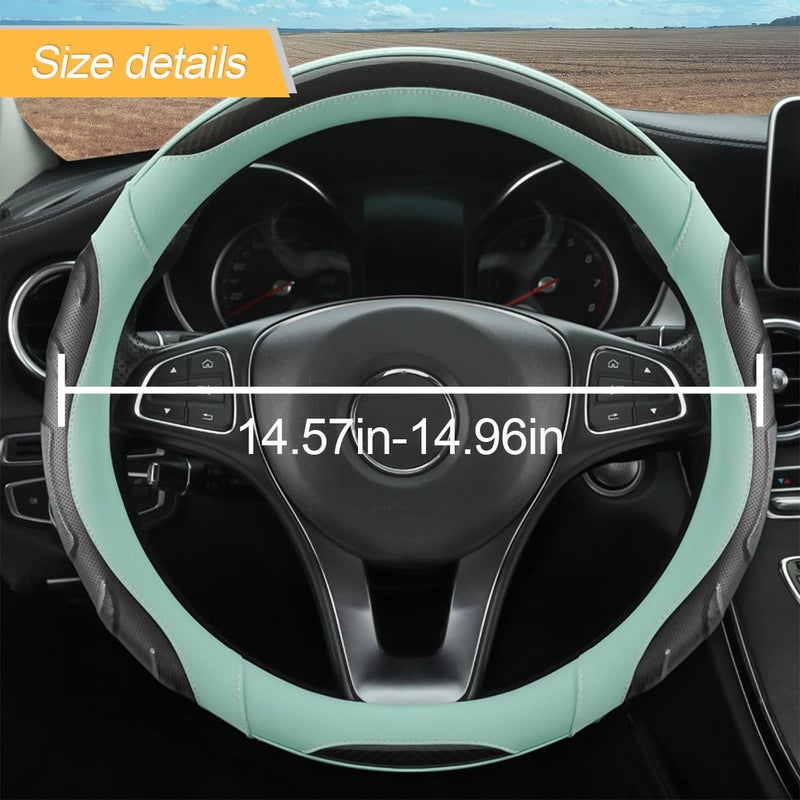 LoyaForba Leather Steering Wheel Cover  Auto Car Stretch Steering Wheel Protector  Universal 15 Inch Anti-Slip Breathable Odorless Steering Wheel Cover for Men Women (Black/Blue) - Image 2